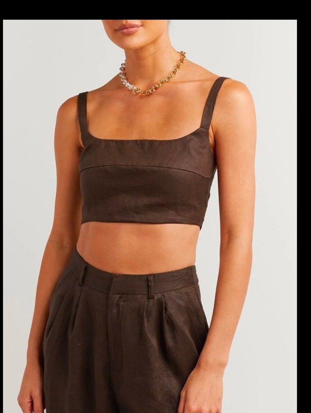DISSH Eleanor Linen Cropped Top in Chocolate Brown